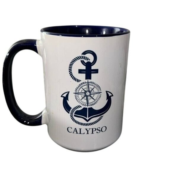 Nautical Calypso Anchor & Compass Mug By Zazzle Navy & White 11 Oz Coffee Cup - Picture 1 of 6